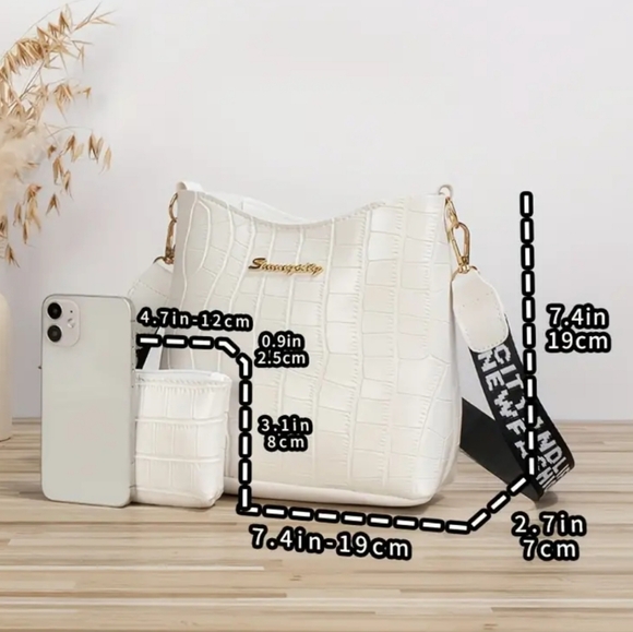 Chic Croc-Embossed Mini Crossbody Vegan Leather Bag Set - Picture 8 of 9